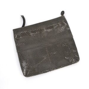 Club Monaco Snakeskin Leather Folded Envelope Clutch Zip Top Green